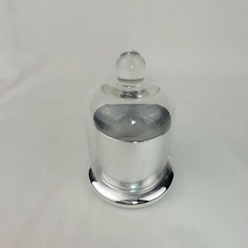 Silver Chrome Glass Cloche Candle Holder Clear Dome Pedestal Decor